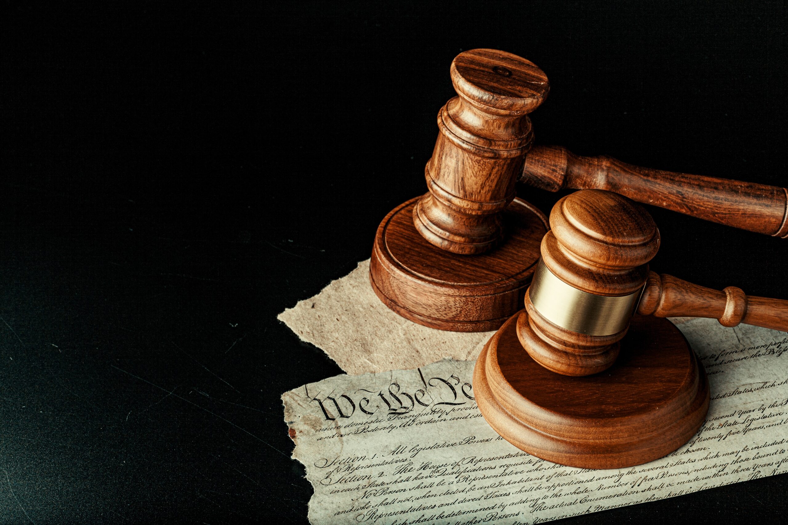 Brown wooden mallet on American Declaration of Independence