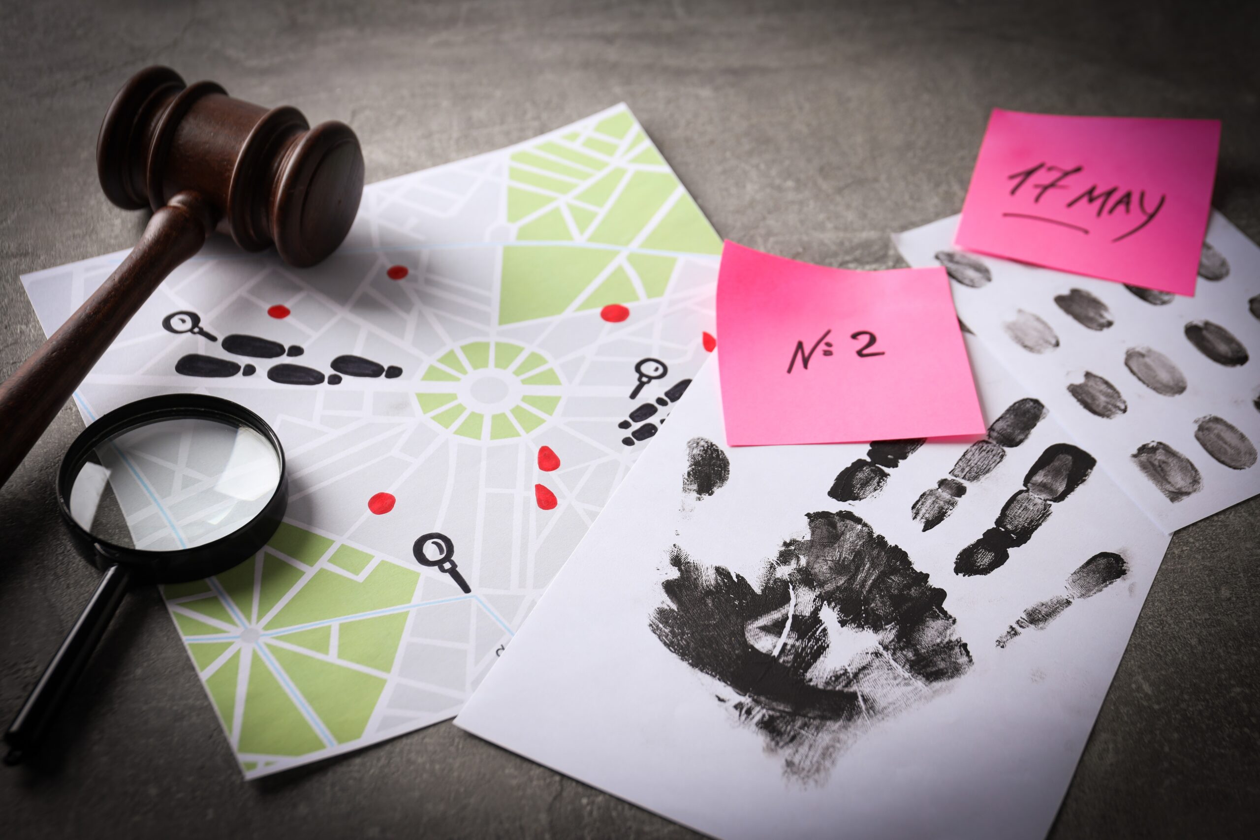 Fingerprints with a hammer and a magnifying glass