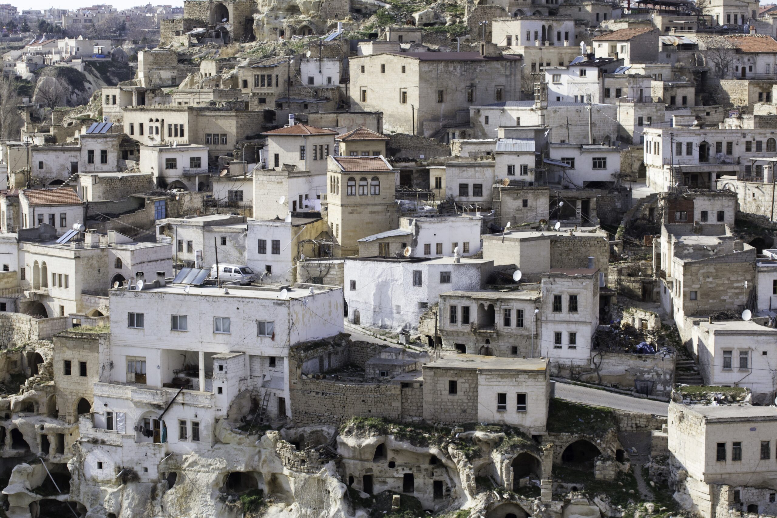 Landscape of Ortahisar Castle in Turkey against the sky
