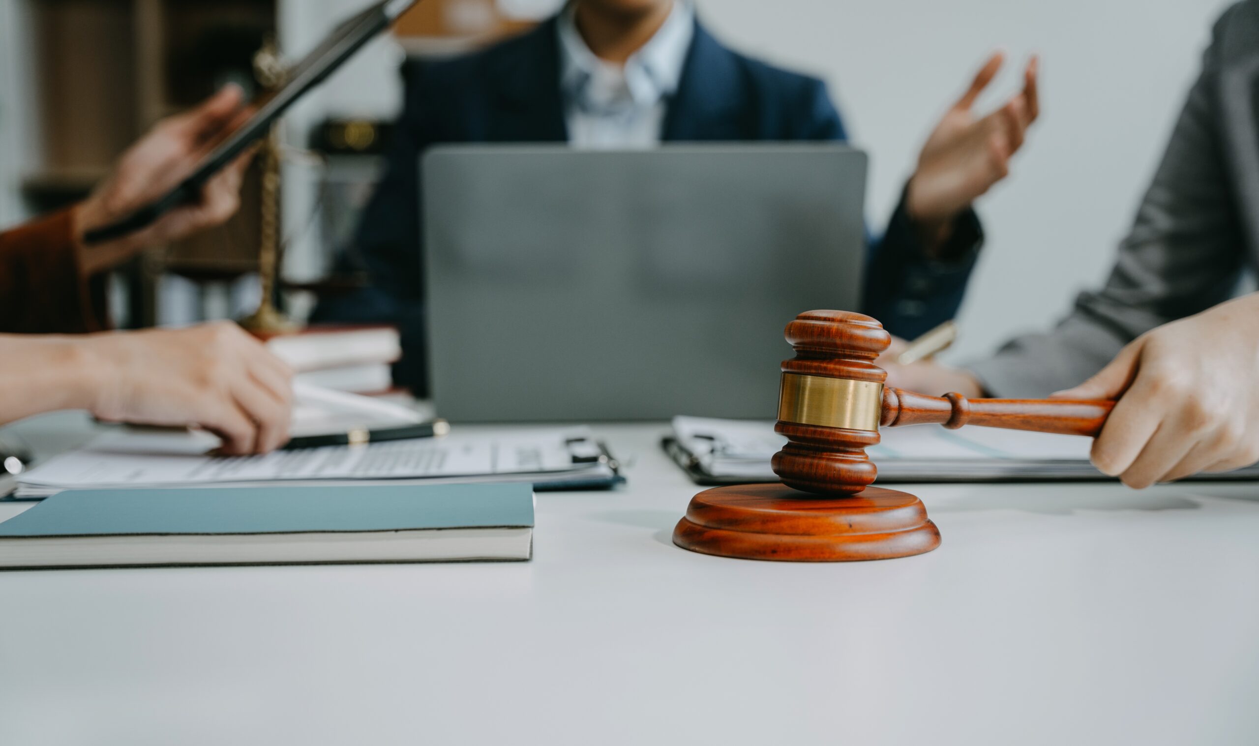 Teamwork of business lawyer meeting working hard about legal legislation in courtroom